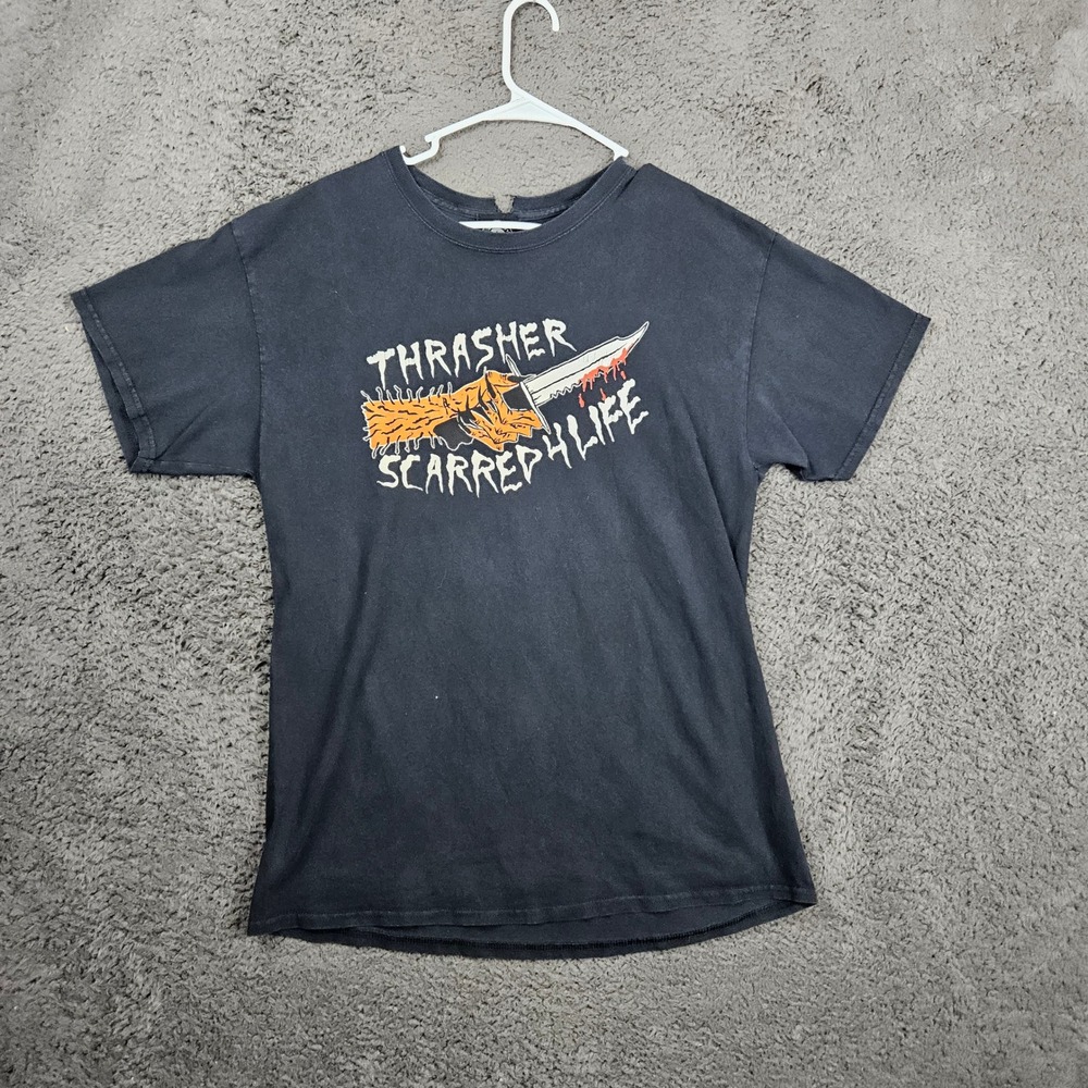Thrasher Scarred‎ 4 Life T-Shirt Black Skateboarding Graphic Print Mens L